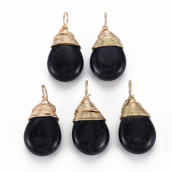

PandaHall Synthetic Blue Goldstone Pendants, with Golden Brass Findings, Teardrop, 24~26x13x8mm, Hole: 4~5x2~3mm Blue Goldstone Teardrop