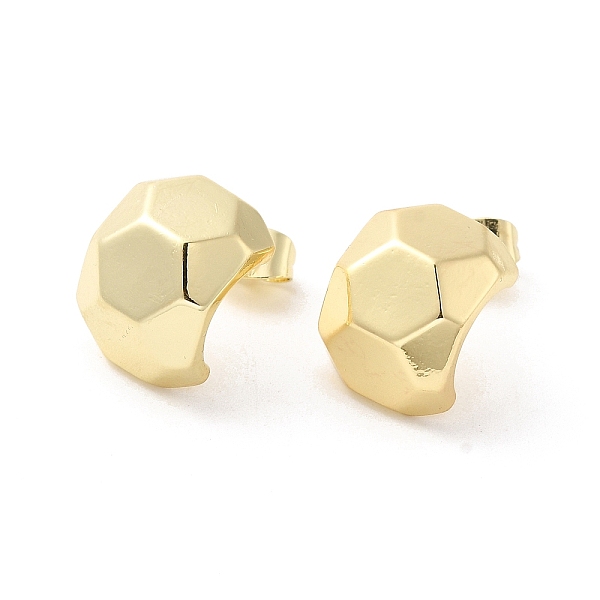 

PandaHall Hexagon Brass Stud Earrings, Half Hoop Earrings, Real 18K Gold Plated, 15x11.5mm Brass Hexagon