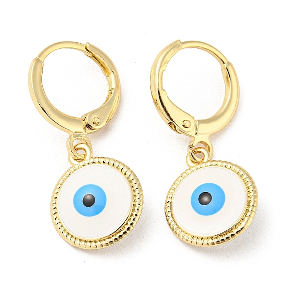 

PandaHall Real 18K Gold Plated Brass Dangle Leverback Earrings, with Enamel, Evil Eye, White, 26.5x11mm Brass Evil Eye White