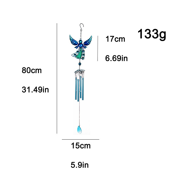 

PandaHall Iron Angel Pendant Decorations, Tube Tassel Wind Chime for Garden Outdoor Courtyard Balcony Hanging Decoration, Blue, 800x150mm...