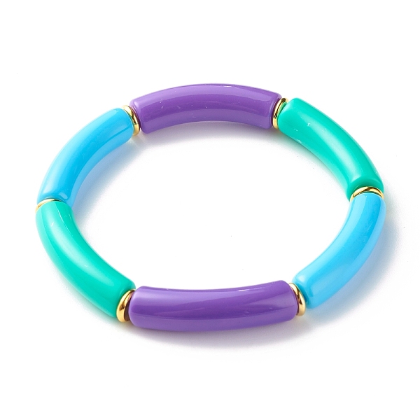

PandaHall Candy Color Chunky Tube Beads Stretch Bracelet, Acrylic Beads Bracelet for Women, Golden, Dark Orchid, Inner Diameter: 2-1/8 inch...