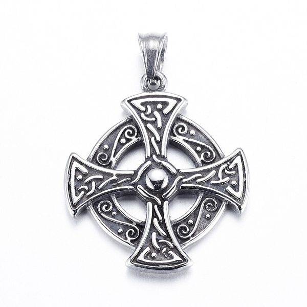 

PandaHall 304 Stainless Steel Pendants, Flat Round with Cross, Antique Silver, 31x27x4mm, Hole: 5.5x6mm 304 Stainless Steel Cross