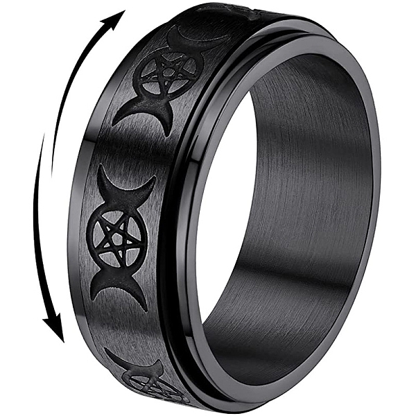 

PandaHall Triple Moon Goddess Stainless Steel Rotating Finger Ring, Fidget Spinner Ring for Calming Worry Meditation, Black, US Size 10...