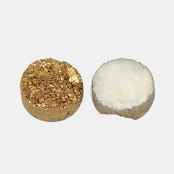 

PandaHall Electroplate Natural Druzy Crystal Cabochons, Flat Round, Dyed, Gold, 8x3~6mm Quartz Crystal Flat Round Gold