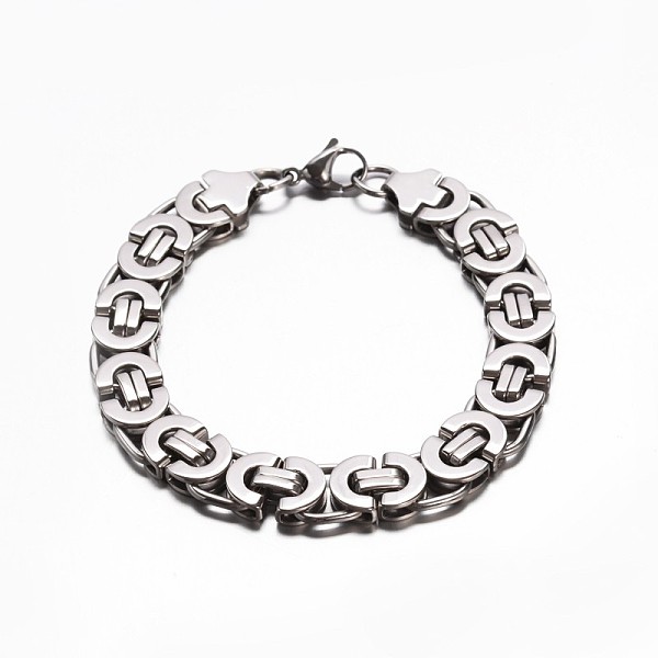 

PandaHall 201 Stailess Steel Byzantine Chain Bracelets, with Lobster Claw Clasps, Stainless Steel Color, 8-1/4 inch(210mm), 11x5mm 201...