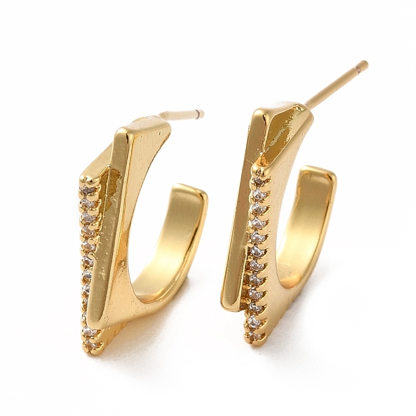 

PandaHall Cubic Zirconia Twist Stud Earrings, Real 18K Gold Plated Brass Half Hoop Earrings for Women, Lead Free & Cadmium Free, Clear...