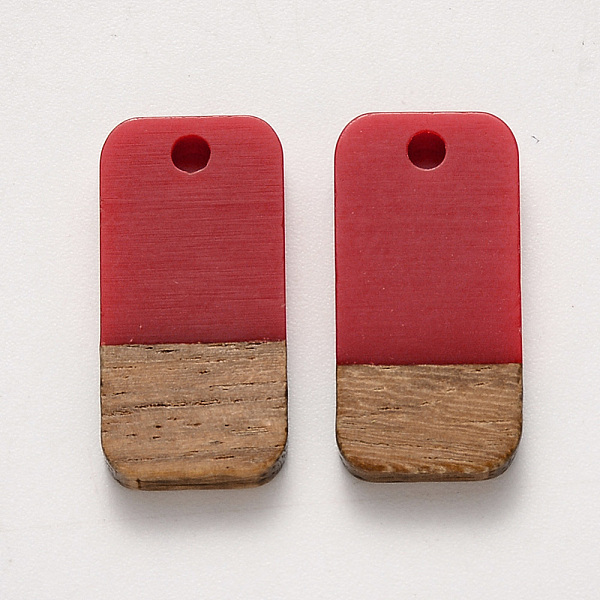 

PandaHall Resin & Walnut Wood Pendants, Waxed, Rectangle, Red, 20.5x10x3~4mm, Hole: 2mm Resin+Wood Rectangle Red