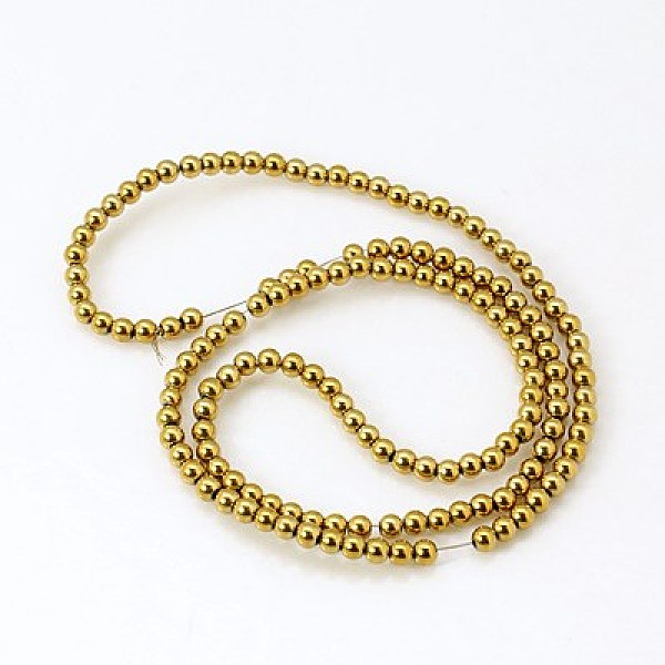 

PandaHall Non-magnetic Synthetic Hematite Beads Strands, Round, Golden Plated, 3mm, Hole: 1mm, about 137pcs/strand, 16 inch Non-magnetic...