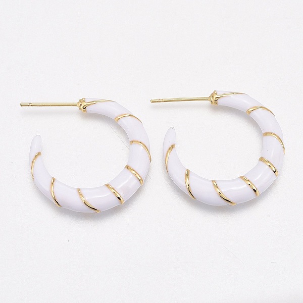 

PandaHall Brass Enamel Half Hoop Earrings, Stud Earrings, with Ear Nuts, Long-Lasting Plated, Moon, Real 18K Gold Plated, White, 23x5mm, Pin...
