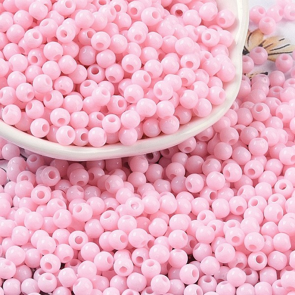 

PandaHall Opaque Acrylic Beads, Round, Pearl Pink, 4x3.5mm, Hole: 1.6mm, about 18000pcs/500g Acrylic Round