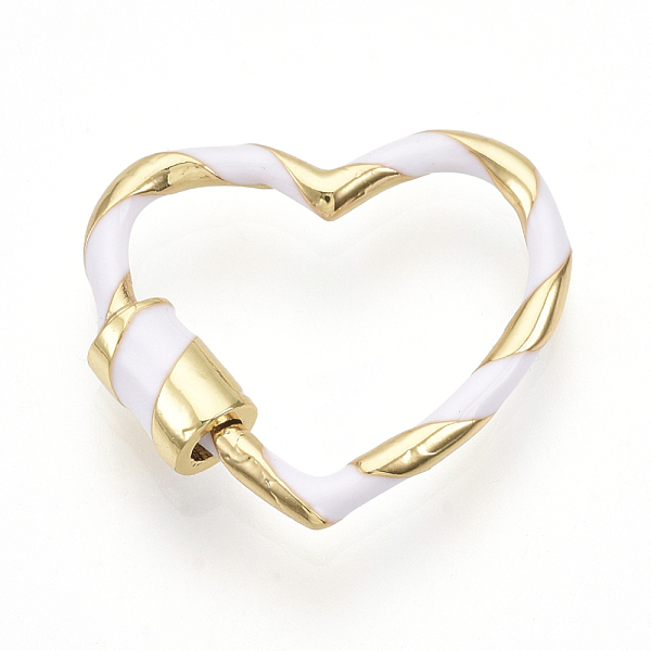 

PandaHall Brass Screw Carabiner Lock Charms, for Necklaces Making, with Enamel, Heart, Golden, White, 23x25x2.5~5mm Brass Heart White