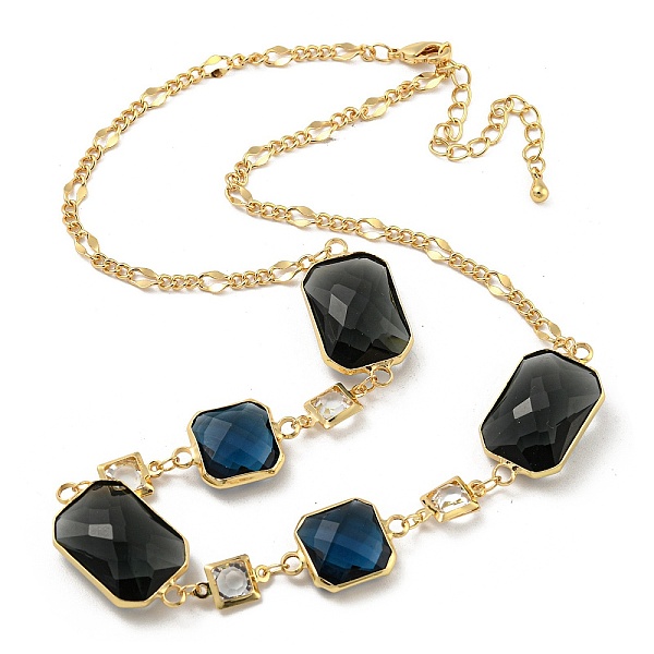 

PandaHall Faceted Rectangle Glass Beads Bib Necklaces, Brass Chain Neckalces, Golden, 15.35 inch(39cm) Brass Rectangle