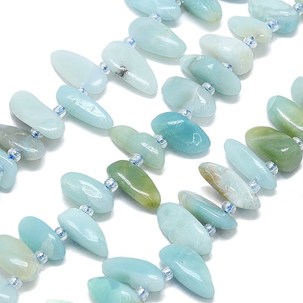 

PandaHall Natural Flower Amazonite Beads Strands, Nuggets, with Seed Beads, Top Drilled, 10~41.5x5~12x2~7mm, Hole: 0.8~1.2mm, 16.14~16.54''...
