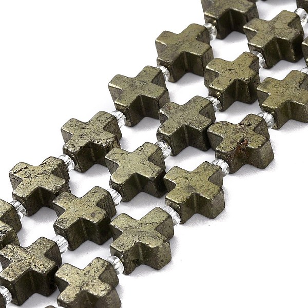 

PandaHall Natural Pyrite Beads Strands, with Seed Beads, Cross, 13.5x13.5x6mm, Hole: 1.2mm, about 12pcs/strand, 7.87''(20cm) Pyrite Cross