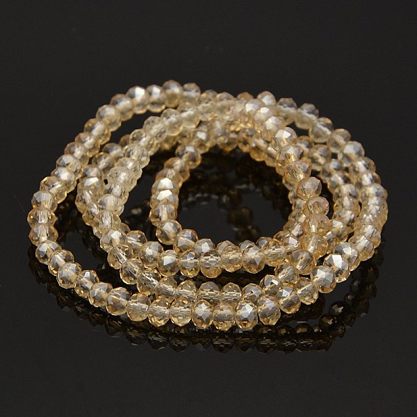 

PandaHall Pearl Luster Plated Faceted Rondelle Glass Beads Strands, PapayaWhip, 4x3mm, Hole: 1mm, about 120pcs/strand, 16 inch Glass..., Orange