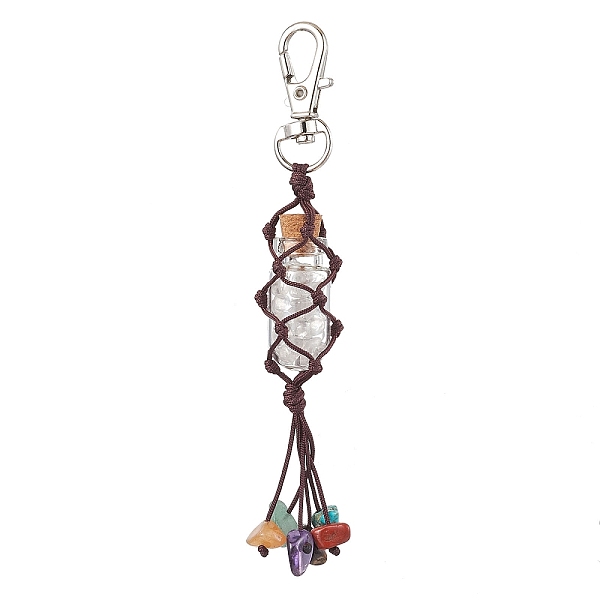

PandaHall Glass Wishing Bottle Pouch Pendant Decorations, Braided Nylon Thread and Chakra Gemstone Chip Tassel Hanging Ornaments, Dark Red...