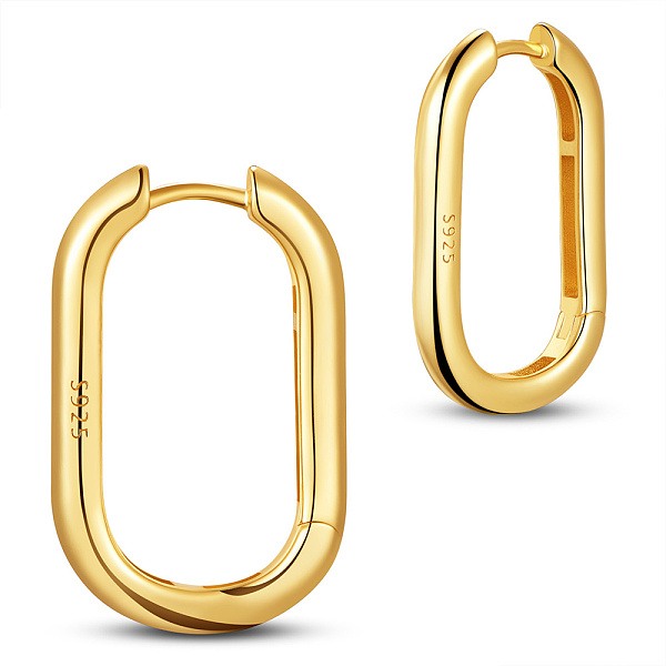 

PandaHall SHEGRACE 925 Sterling Silver Hoop Earrings, with S925 Stamp, Oval, Real 18K Gold Plated, 26x16mm Sterling Silver