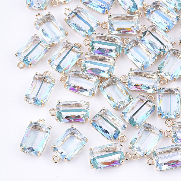 

PandaHall Transparent Glass Pendants, for DIY Jewelry Making, with Brass Findings, Faceted, Rectangle, AB Color Plated, Light Gold, Pale..., Cyan