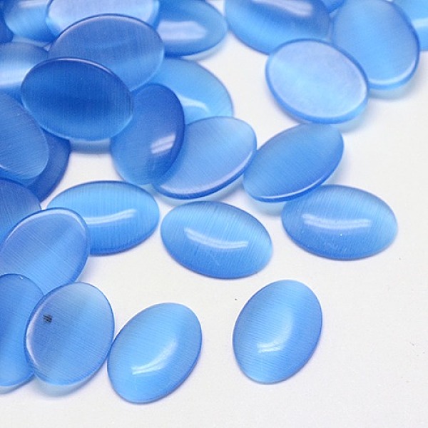 

PandaHall Cat Eye Cabochons, Oval, Deep Sky Blue, 40x30x6.5mm Glass Oval Blue