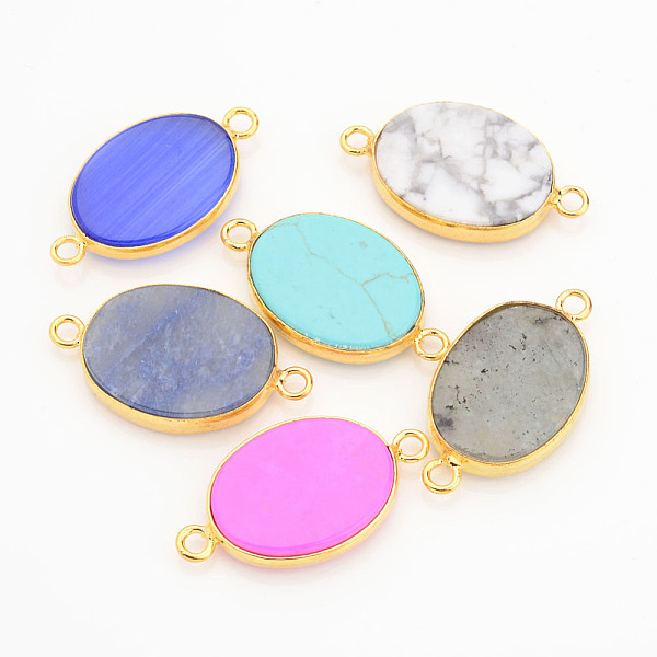 

PandaHall Natural & Synthetic Gemstone Links connectors, Oval, with Golden Tone Brass Findings, 29x16x4mm, Hole: 1.5mm Mixed Stone Oval
