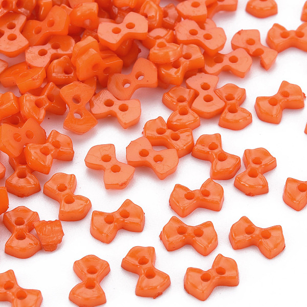 PandaHall 2-Hole Plastic Buttons, Bowknot, Coral, 6x9x2mm, Hole: 1.5mm Plastic Bowknot Red