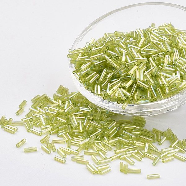 

PandaHall Glass Bugle Beads, Transparent Colours Rainbow, Green Yellow, 6x2mm, Hole: 0.5mm, about 10000pcs/bag Glass Green