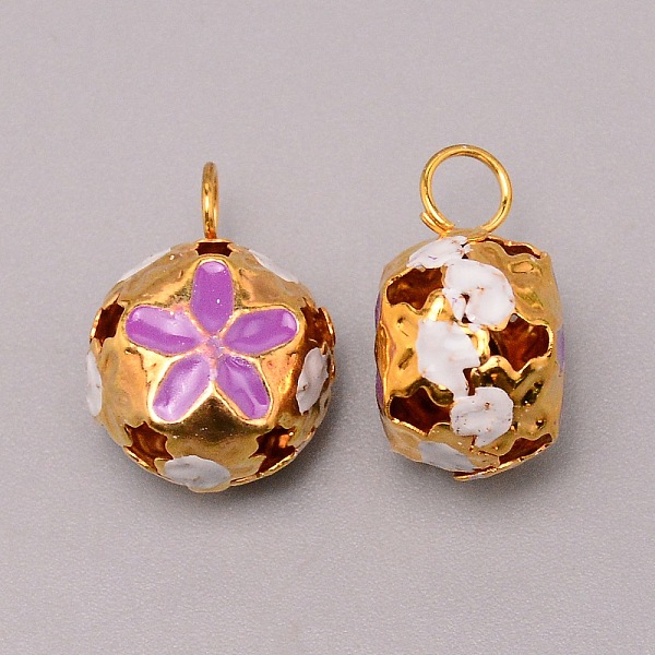 

PandaHall Iron Pendants, with Enamel Flower Pattern, Hollow, Dark Orchid, 19~20x14.5x12mm, Hole: 4.5mm Iron+Enamel Round