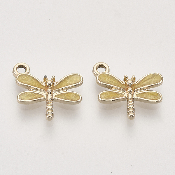 

PandaHall Light Gold Plated Alloy Charms, with Enamel, Dragonfly, Pale Goldenrod, 14.5x15.5x3mm, Hole: 1.8mm Alloy+Enamel Dragonfly