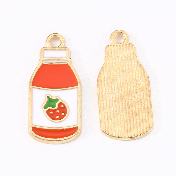 

PandaHall Alloy Enamel Pendants, Bottled Strawberry Jam, Light Gold, Orange, 22.2x10x1.5mm, Hole: 1.8mm Alloy+Enamel Bottle Orange