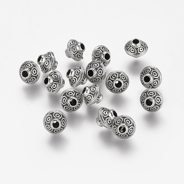 

PandaHall Tibetan Style Alloy Beads, Bicone, Antique Silver, 6.4x5.4mm, Hole: 1.2mm Alloy Bicone