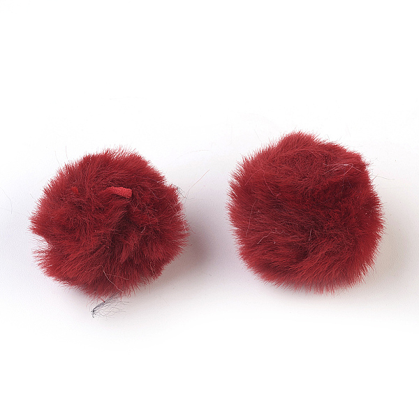 PandaHall Handmade Faux Rabbit Fur Pom Pom Ball Covered Pendants, Fuzzy Bunny Hair Balls, with Elastic Fiber, Dark Red, 50~60mm, Hole: 4x5mm...