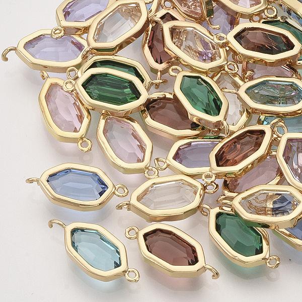 

PandaHall Faceted Glass Links connectors, with Golden Tone Brass Open Back Settings, Oval, Mixed Color, 16x7.5x3.5~4.5mm, Hole: 0.9mm Glass..., Multicolor