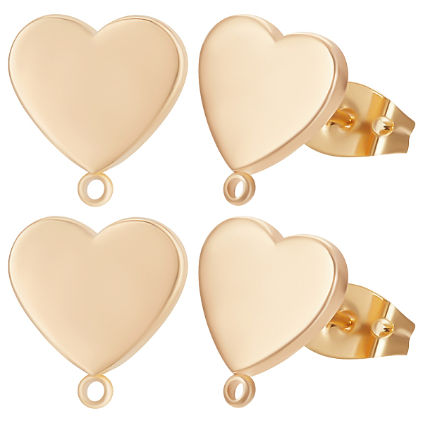 

PandaHall Beebeecraft 1 Box 14Pcs Heart Stud Earring Findings Stainless Steel Stud Earring Posts with Loop and Earring Backs for Valentine's...