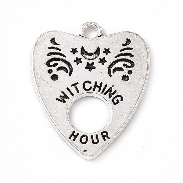 

PandaHall Tibetan Style Alloy Pendants, Antique Silver, Heart with Word Witching Hour, Moon Pattern, 27.5x23x1.4mm, Hole: 2.4mm Alloy Moon