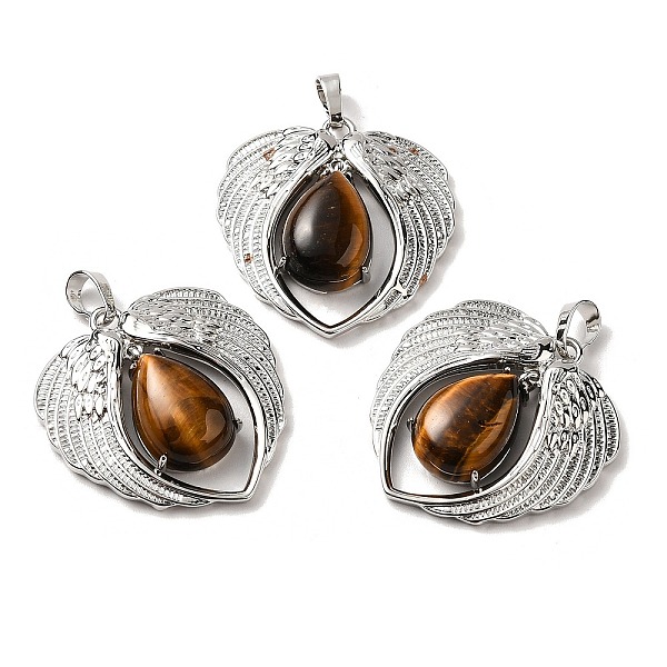 

PandaHall Natural Tiger Eye Teardrop Pendants, Wing Charms, with Rack Plating Platinum Plated Brass Findings, Lead Free & Cadmium Free...