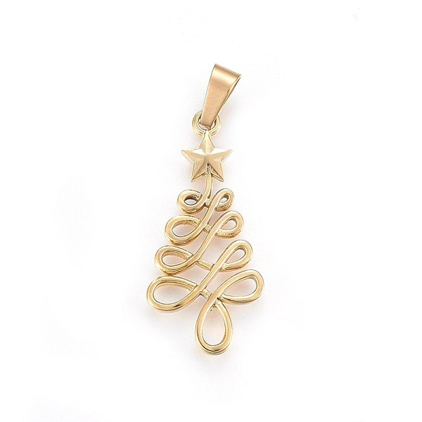 

PandaHall 304 Stainless Steel Pendants, Christmas Tree with Star, Golden, 33x16x2mm, Hole: 7x4mm 304 Stainless Steel Tree
