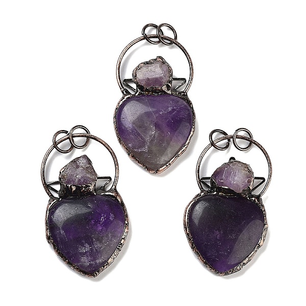 

PandaHall Natural Amethyst& Amethyst Big Pendants, Brass Heart Charms with Jump Rings, Red Copper, 55~57x32~33x9~11mm, Hole: 6.6mm Amethyst...