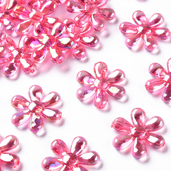 

PandaHall Transparent Acrylic Beads, AB Color, Flower, Hot Pink, 25x4.5mm, Hole: 1.6mm, about 375pcs/500g Acrylic Flower