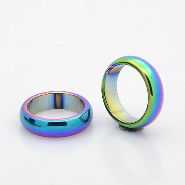 

PandaHall Electroplate Non-Magnetic Synthetic Hematite Wide Band Rings, Rainbow Plated, 17mm Non-magnetic Hematite