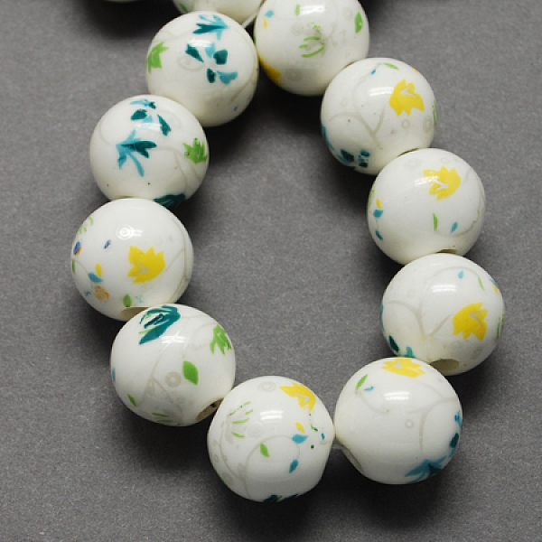 

PandaHall Handmade Printed Porcelain Beads, Round, Light Sky Blue, 12mm, Hole: 2mm Porcelain Round Blue