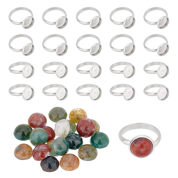 

PandaHall ARRICRAFT DIY Gemstone Finger Ring Making Kit, Including Half Round Natural Indian Agate Cabochons, Adjustable 304 Stainless Steel..., Clear