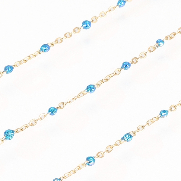 

PandaHall 304 Stainless Steel Handmade Beaded Chain, Cable Chains, with Enamel and Glitter Powder, Long-Lasting Plated, Soldered, with Spool..., Blue