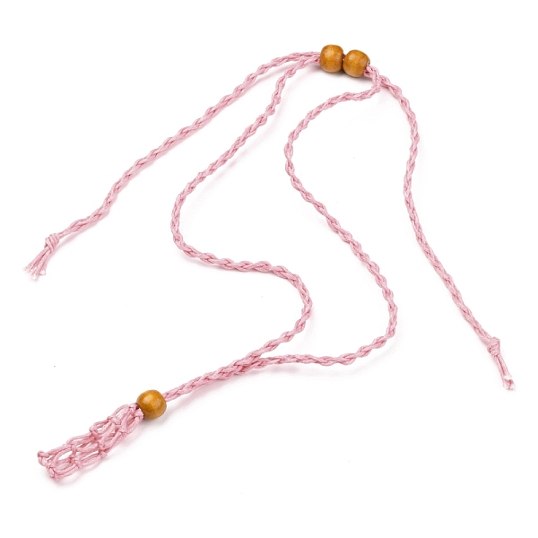 

PandaHall Adjustable Braided Waxed Cord Macrame Pouch Necklace Making, Interchangeable Stone, with Wood Beads , Pink, 30.31~36.22 inch...