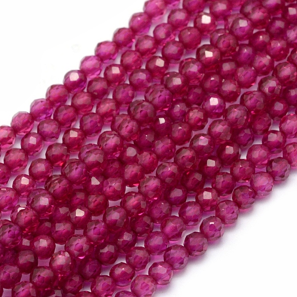 

PandaHall Natural Red Corundum/Ruby Beads Strands, Faceted, Round, 3mm, Hole: 0.5mm, about 113pcs/strand, 15.35 inch(39cm) Ruby Round