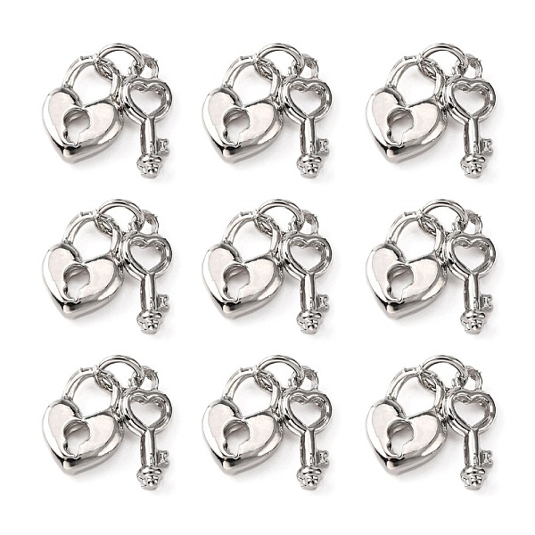 PandaHall Tibetan Style Skeleton Key and Heart Lock Charms, Open Your Heart, for Valentine Gift Making, Platinum, 11x8x3mm, Hole: 5mm Alloy...