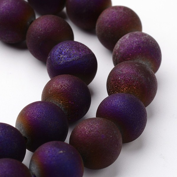 PandaHall Round Electroplated Natural Druzy Geode Agate Bead Strands, Purple Plated, 10mm, Hole: 1mm, about 38~39pcs/strand, 15 inch Natural...