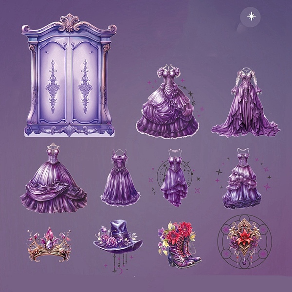 

PandaHall 10Pcs Dress PET Adhesive Waterproof Stickers Set, for DIY Photo Album Diary Scrapbook Decorative, Purple, 80x80mm PET Clothes...