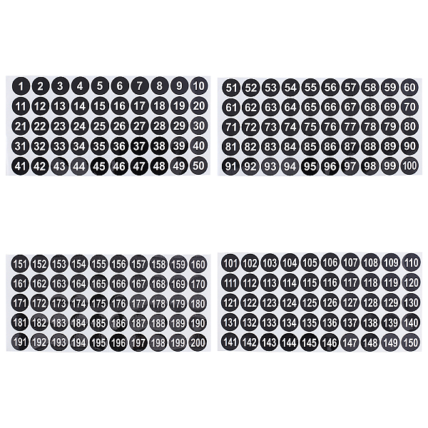 PandaHall AHADERMAKER 4 Sheets 4 Style Flat Round Round Number Labels Stickers, Number Labels Circle Dot Decals, Black, 28x13.7x0.01cm...