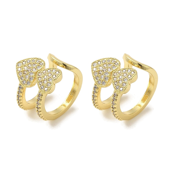 

PandaHall Rack Plating Brass Micro Pave Clear Cubic Zirconia 2-Strand Double Heart Cuff Earrings for Women, Cadmium Free & Lead Free...