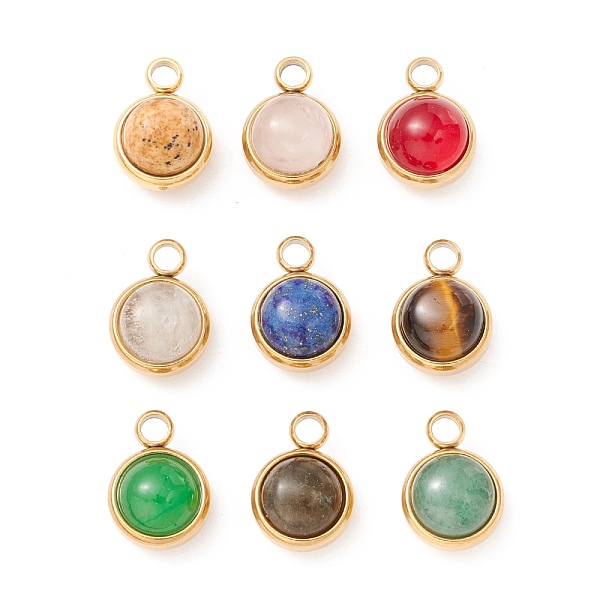 

PandaHall Natural Mixed Stone Charms, with Ion Plating(IP) 304 Stainless Steel Findings, Half Round, Real 18K Gold Plated, 13.5x10x7.5mm...